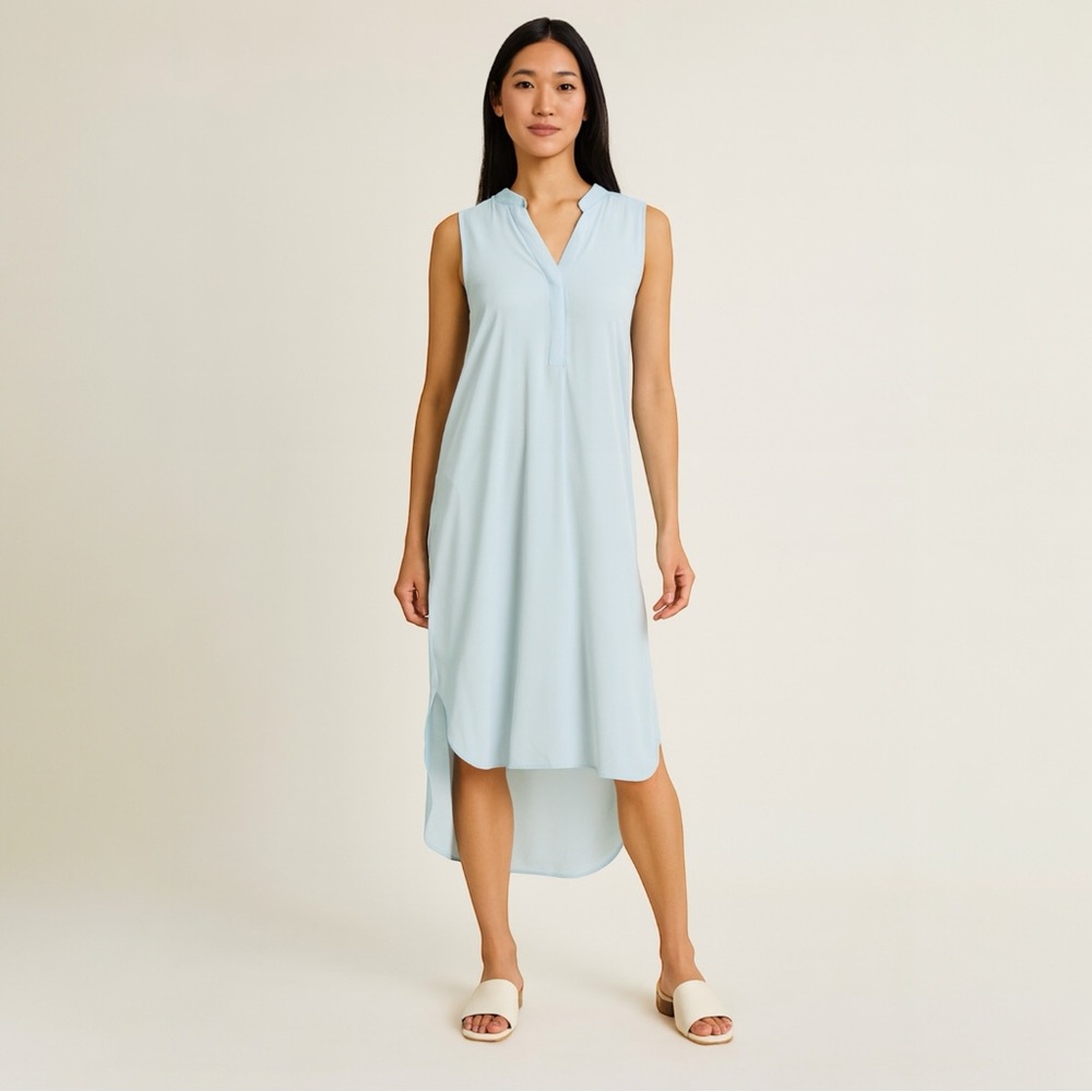 Lβagence Womenβs Blue Sleeveless Tunic Midi 100% Silkβ Pull over dress